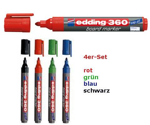 Edding Boardmarker 360 cap off, 4-farbig sortiert, mit Rundspitz