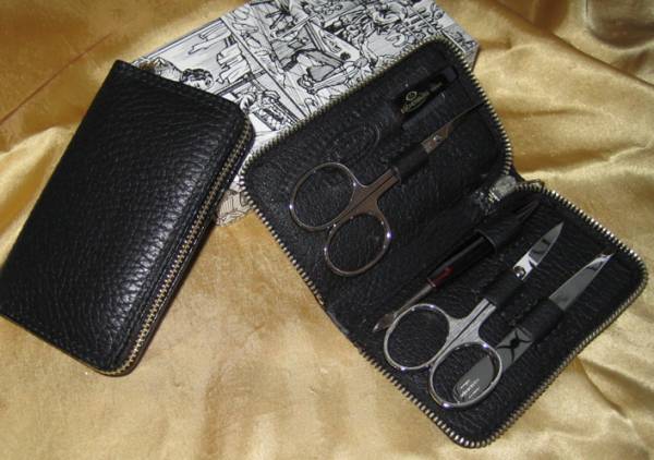 F. Hammann Damen Nageletui Maniküre-Set aus schwarzem Leder mit Reißverschluss Solingen
