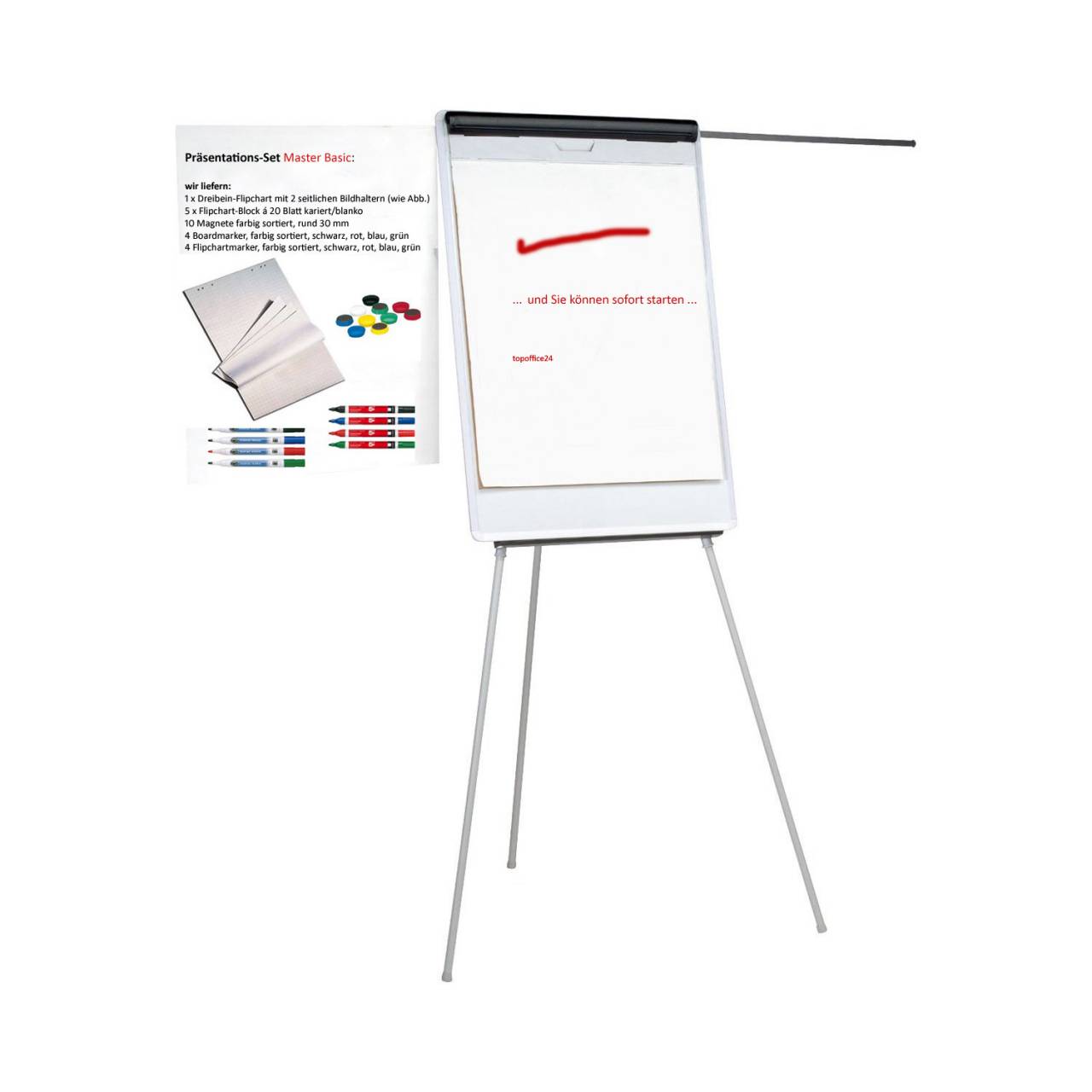 Flipchart Master - Dreibeiniges Flip Chart mit Bildhaltern & Starterausstattung