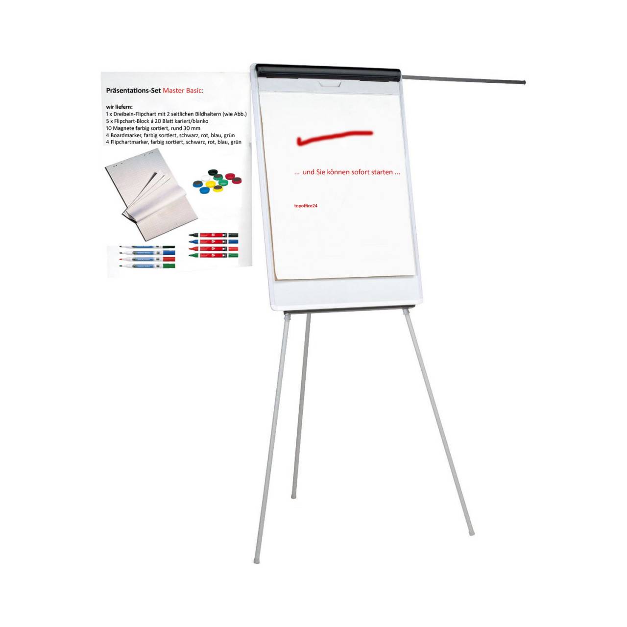 Flipchart Master - Dreibeiniges Flip Chart mit Bildhaltern & Starterausstattung